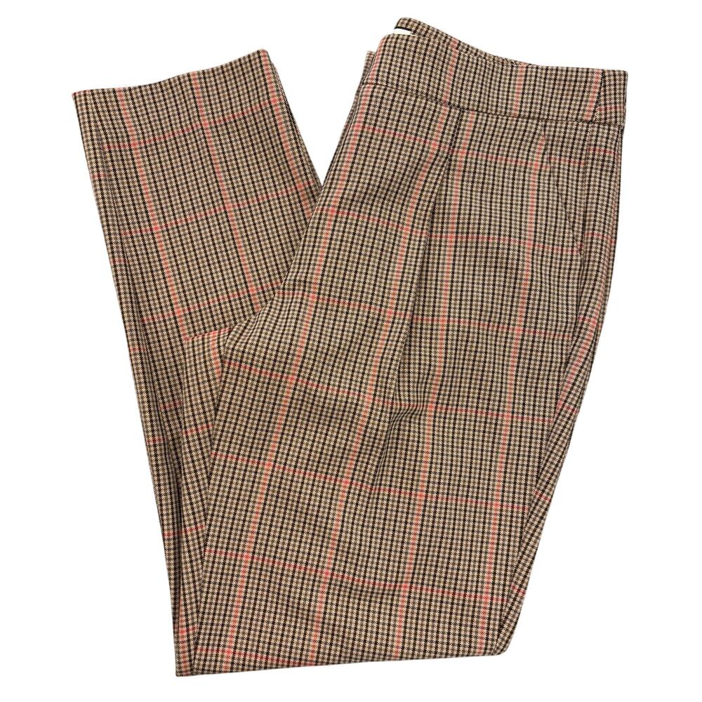 Brown Houndstooth Trousers High Rise Straight Leg Slacks Naf Naf, Womens Size 34